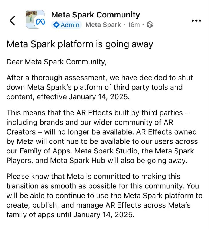 Очень неожиданно, но экстремистская организация Meta закрывает Spark, сервис для…