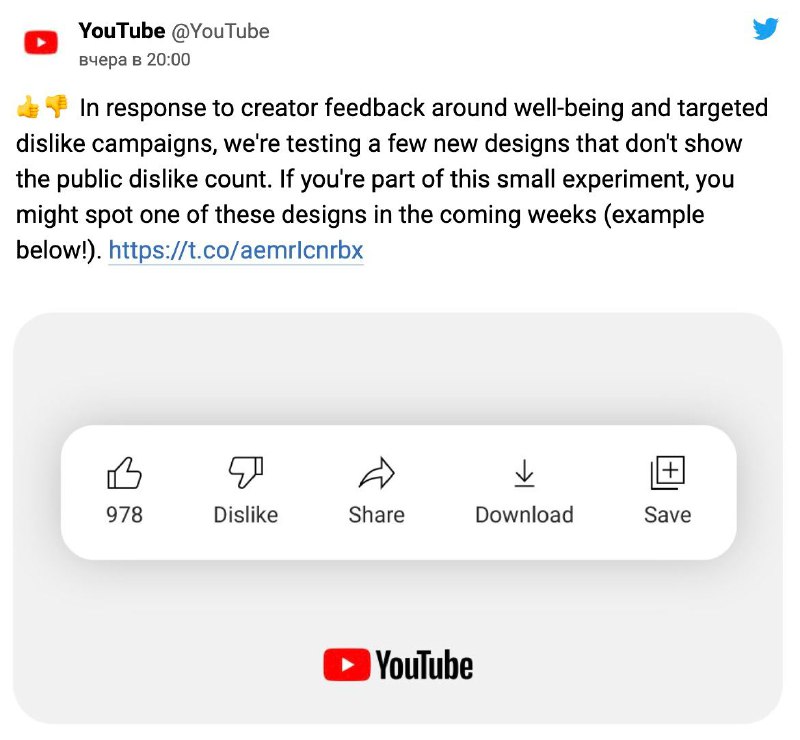 Youtube начал тестирование «скрытия дизлайков» под роликами, таким образом отвеч…