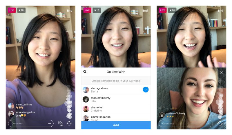 Instagram начал ограниченный тест совместных прямых трансляций. Можно будет приг…