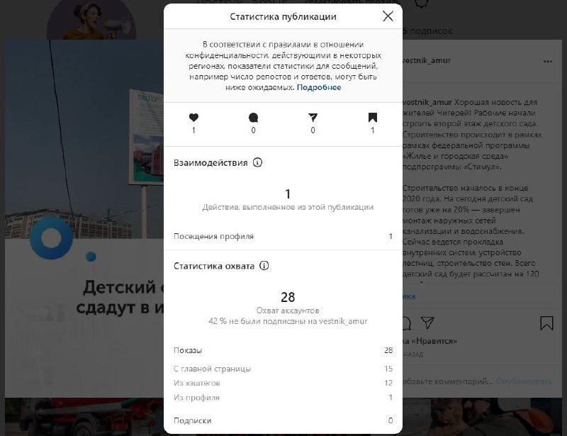 Оп, в веб-версию Instagram приехала статистика у постов! Пока в очень ограниченн…