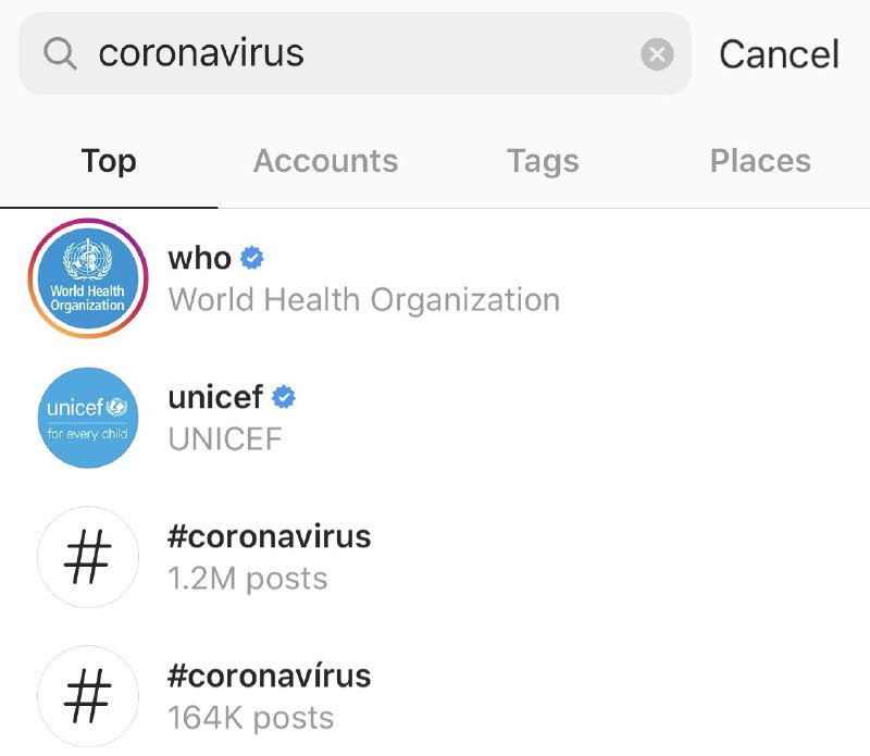 Instagram по поисковому запросу о коронавирусе стал показывать ссылку на страниц…