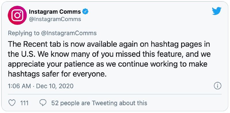 Раздел «недавнее» в поиске по хэштегам вернули в США (убарили на месяц-полтора н…